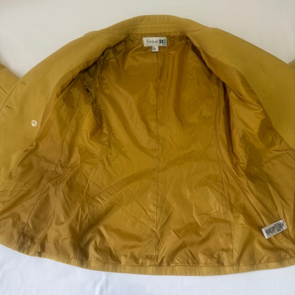 Forever 21‎ Mustard Yellow Double Breasted Wool Blend Peacoat Jacket Womens S - Picture 11 of 13